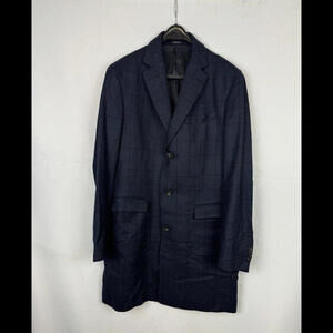 Massimo Dutti Wool Overcoat Houndsthooth Check Blue Size 40 US
